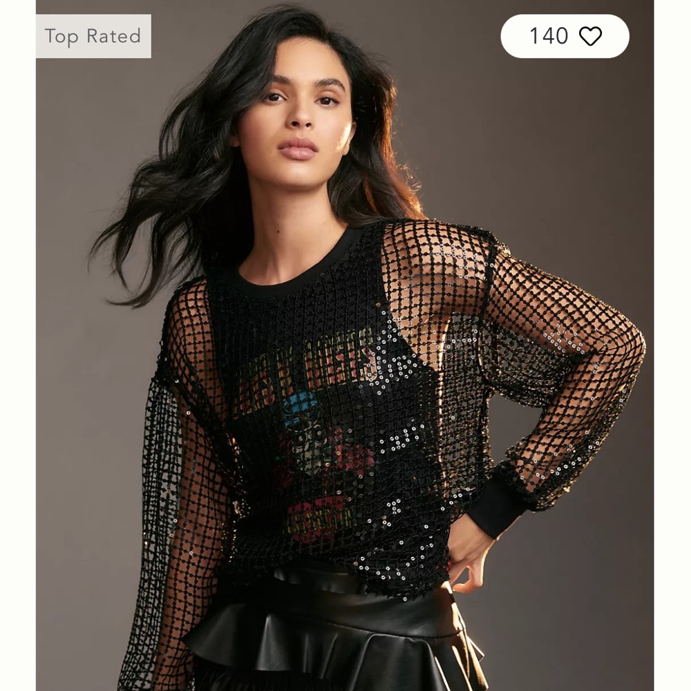Pilcro Long-Sleeve Sequin Shine Top